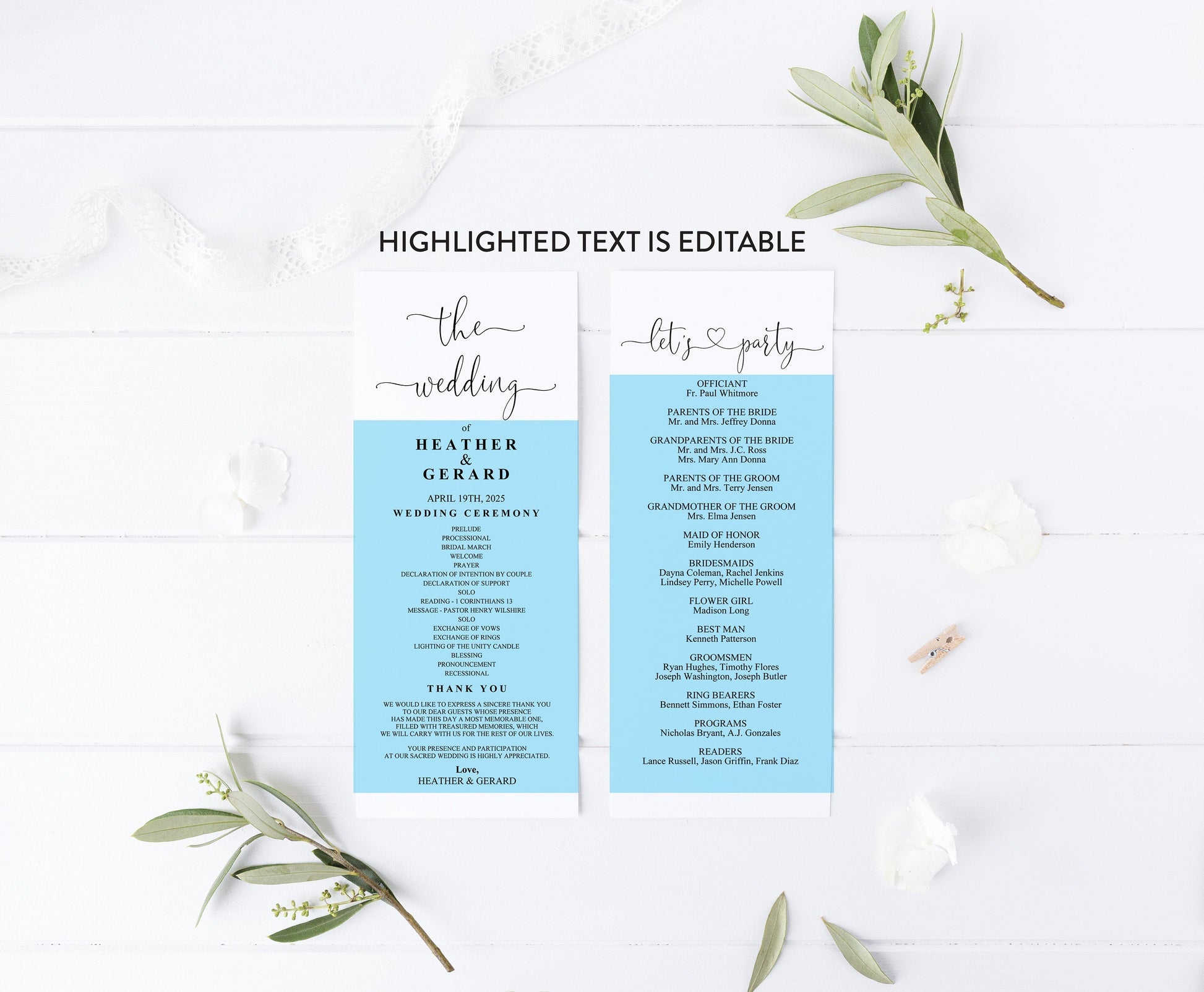 Minimal Wedding Program Template Printable Ceremony Programs Editable Template Instant download - Heather MENU|PROGRAMS|TIMELINE SAVVY PAPER CO