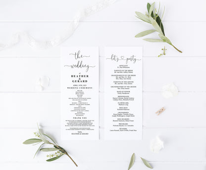 Minimal Wedding Program Template Printable Ceremony Programs Editable Template Instant download - Heather MENU|PROGRAMS|TIMELINE SAVVY PAPER CO