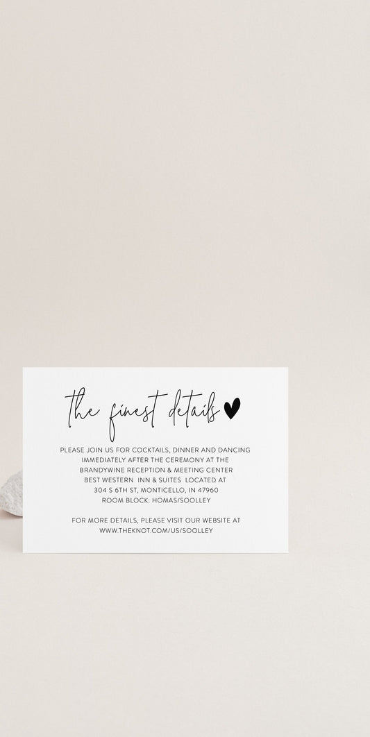 Minimalist Wedding Details Card Template, Instant Download Information Card Wedding Info Card Wedding - Gab RSVP & DETAILS CARDS SAVVY PAPER CO