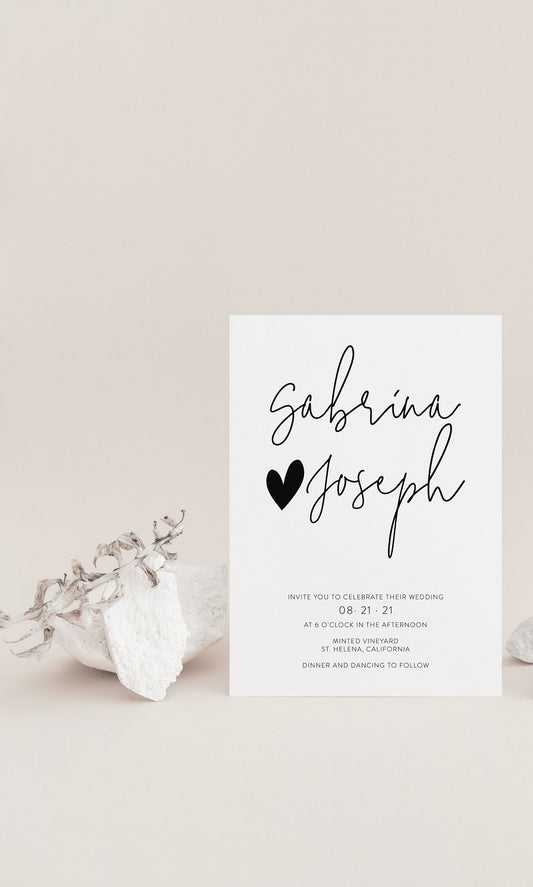 Minimalist Wedding Invitation Template, Printable Invite, Simple Wedding Invites Editable Wedding Invitations - GAB WEDDING INVITATIONS SAVVY PAPER CO