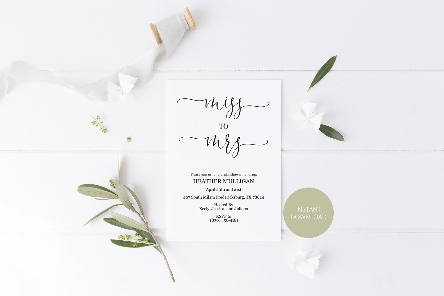 Miss to Mrs Bridal Shower Invitation Instant Download Printable Editable Template DIY Bridal Shower Invite Heart - Heather SHOWERS | BACHELORETTE SAVVY PAPER CO