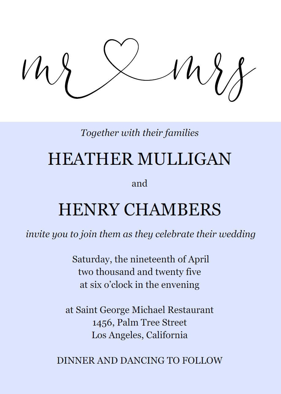 Mr and Mrs Wedding Invitation Template, Editable Wedding Invitation Template, Printable, Calligraphy, Instant Download, Heart - Heather WEDDING INVITATIONS SAVVY PAPER CO