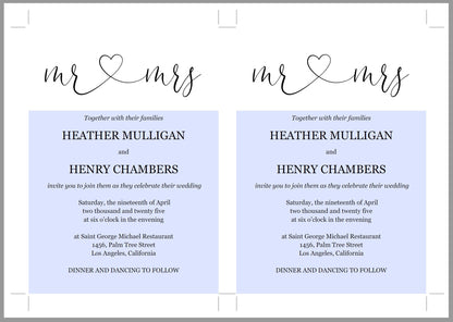 Mr and Mrs Wedding Invitation Template, Editable Wedding Invitation Template, Printable, Calligraphy, Instant Download, Heart - Heather WEDDING INVITATIONS SAVVY PAPER CO