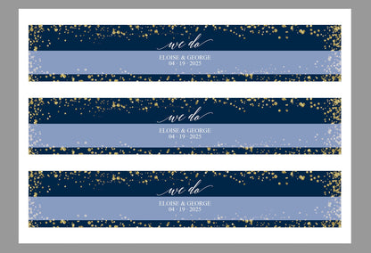 Navy Blue Gold Wedding Invitation Suite Belly Band Template, Printable Glitter Wedding Invites Band, 2x11", DIY PDF Instant Download-Eloise BELLY BANDS SAVVY PAPER CO