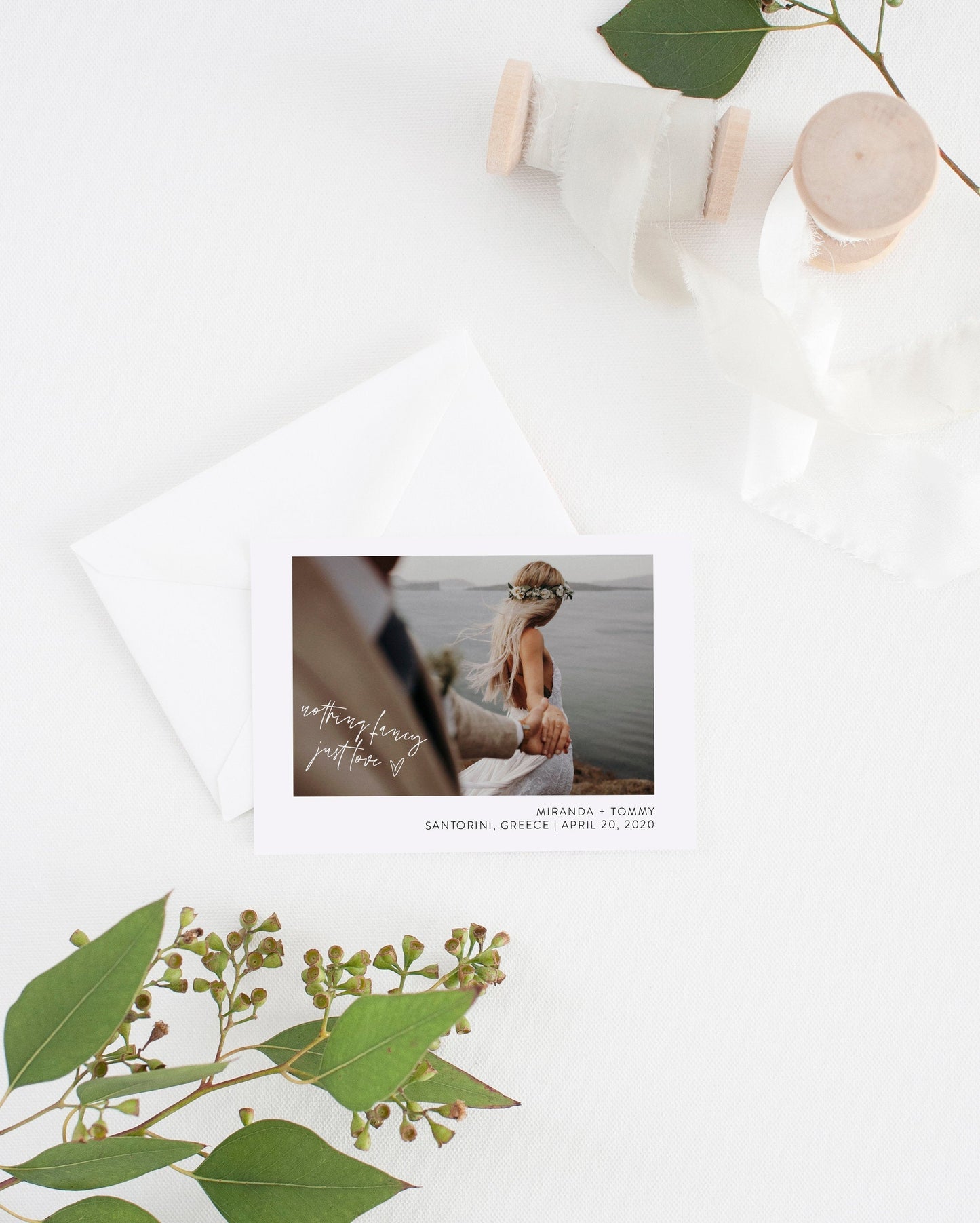 Nothing Fancy Just Love Elopement Template with Photo, Elopement Cards, Greenery, Photography, Instant Download - MIRA  SAVVY PAPER CO