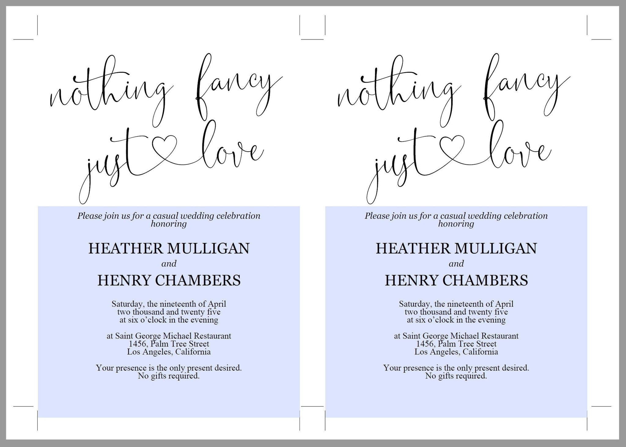 Nothing Fancy just Love Wedding Invitation Template, Editable,Printabl ...