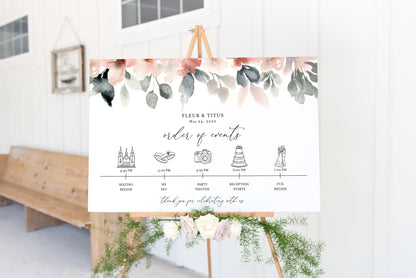 Order of Events Sign Template Blush Wedding Itinerary Sign Timeline Sign Printable  - Fleur SIGNS | PHOTO BOOTH SAVVY PAPER CO