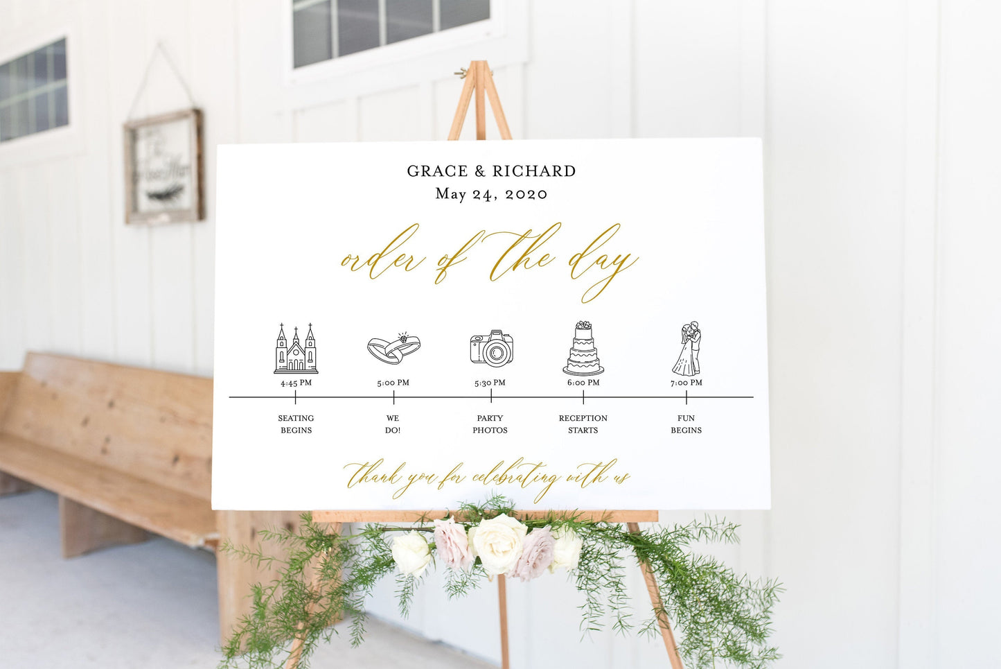 Order of Events Sign Template Gold Wedding Itinerary Sign Timeline Sign Printable  - Grace SIGNS | PHOTO BOOTH SAVVY PAPER CO
