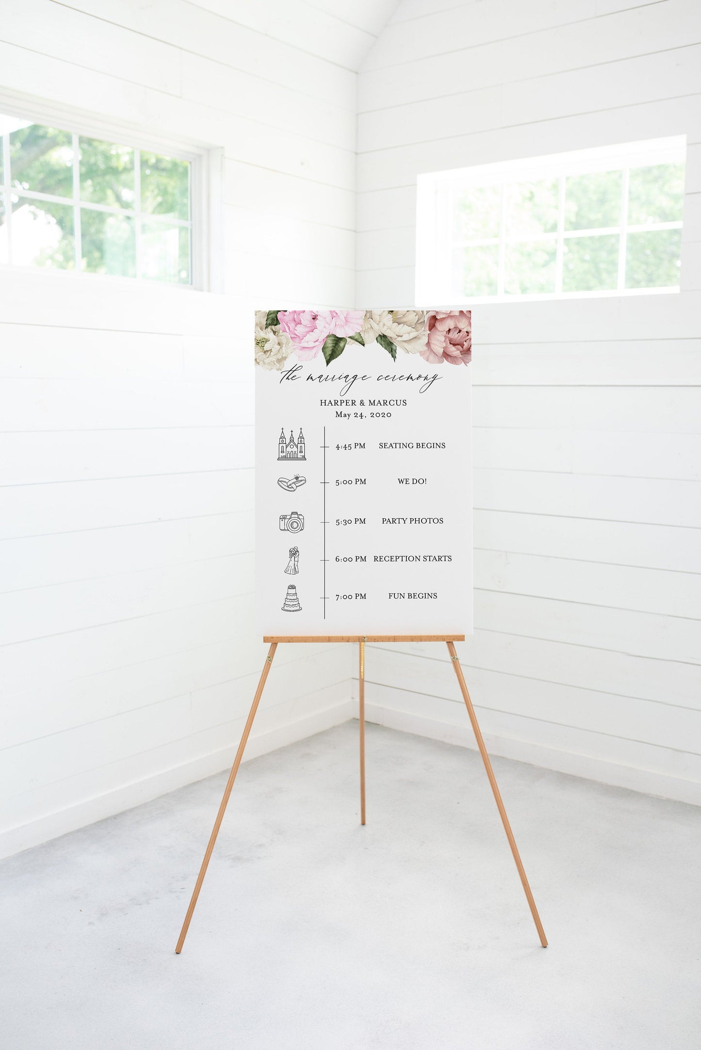 Order of Events Sign Template Wedding Itinerary Sign Timeline Sign Printable Blush Floral  - Harper SIGNS | PHOTO BOOTH SAVVY PAPER CO
