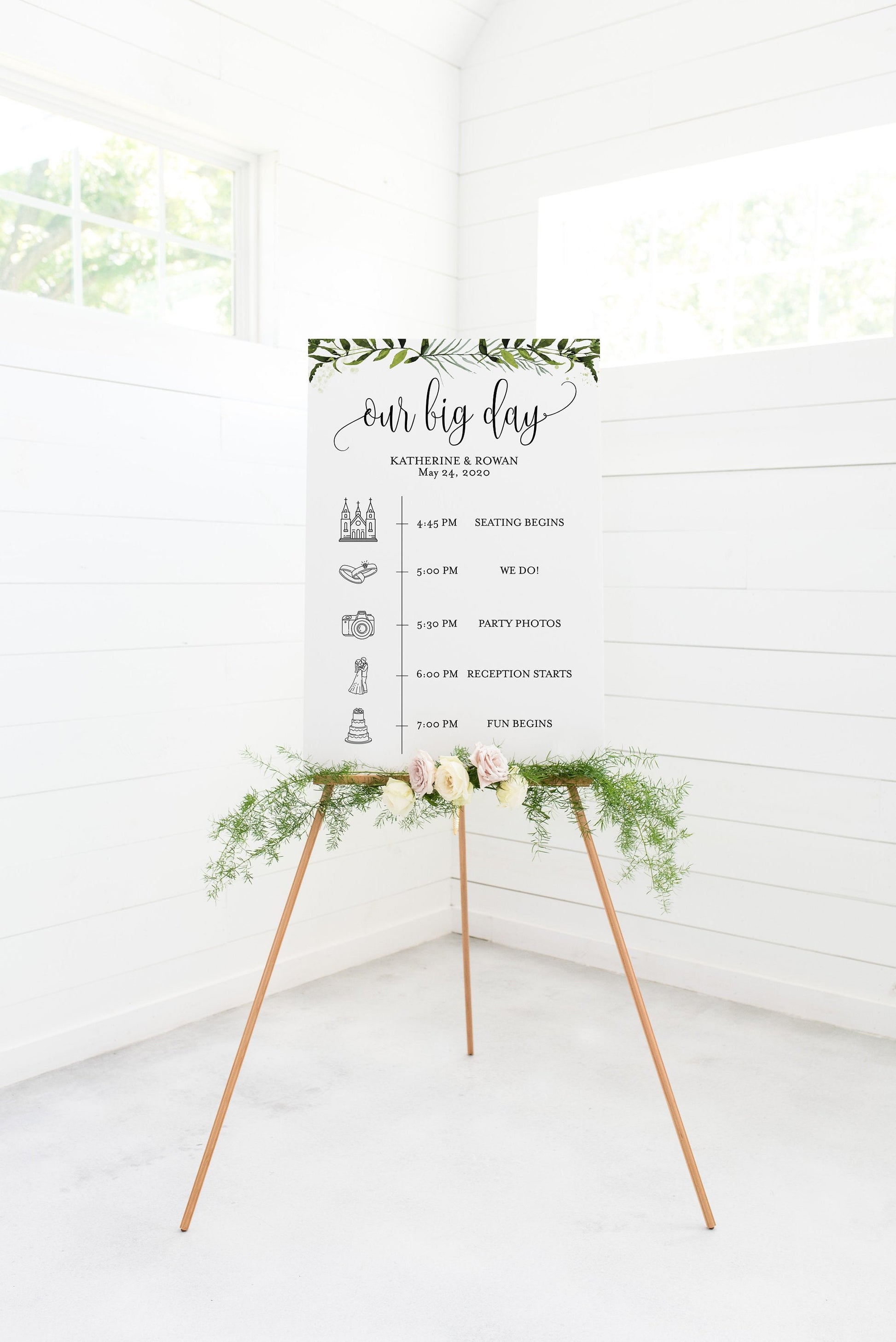 Order of Events Sign Template Wedding Itinerary Sign Timeline Sign Printable Greenery  - Melissa SIGNS | PHOTO BOOTH SAVVY PAPER CO