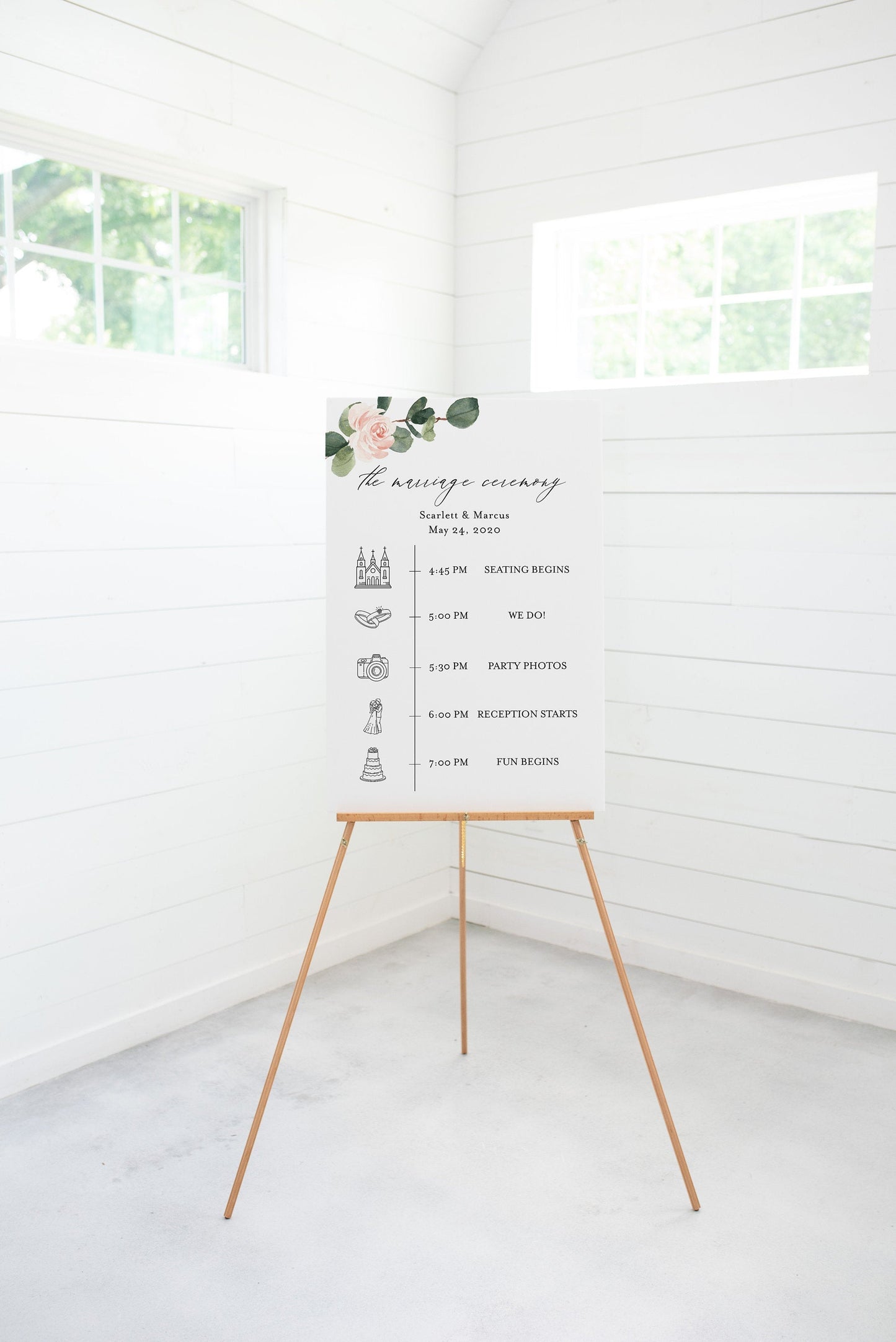 Order of Events Sign Template Wedding Itinerary Sign Timeline Sign Printable Greenery  - Scarlett SIGNS | PHOTO BOOTH SAVVY PAPER CO