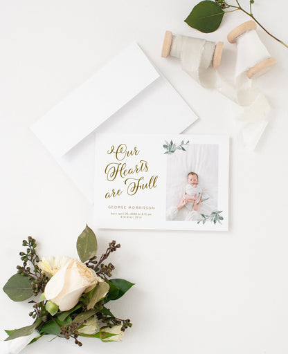 Our Hearts are full Birth Announcement Template, Instant Download, Editable Unisex Announcement Cards, Newborn Announcements - SELENA  SAVVY PAPER CO