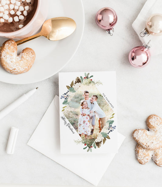 Photo Christmas Card Template, Christmas Snowflakes Card Template, Templett Holiday Card Template - SELENA  SAVVY PAPER CO