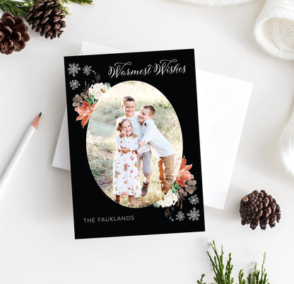 Photo Christmas Card Template, Christmas Snowflakes Card, christmas card templates for photographers - SELENA  SAVVY PAPER CO