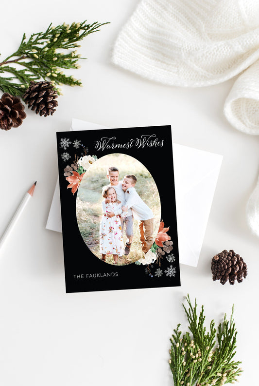 Photo Christmas Card Template, Christmas Snowflakes Card, christmas card templates for photographers - SELENA  SAVVY PAPER CO