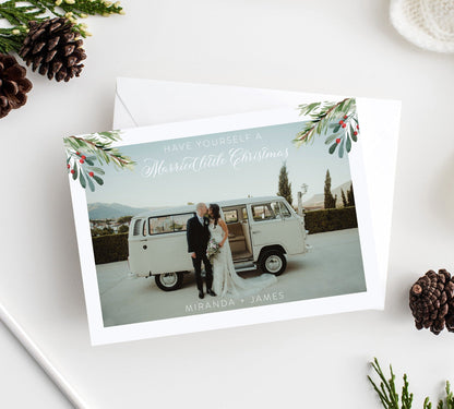Photo Christmas Card Template, Wedding Christmas Card Template, Holiday Card Template, Greenery - SELENA  SAVVY PAPER CO