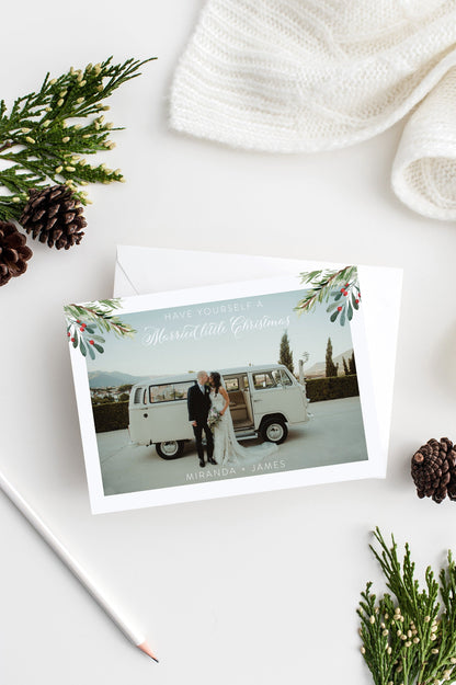 Photo Christmas Card Template, Wedding Christmas Card Template, Holiday Card Template, Greenery - SELENA  SAVVY PAPER CO