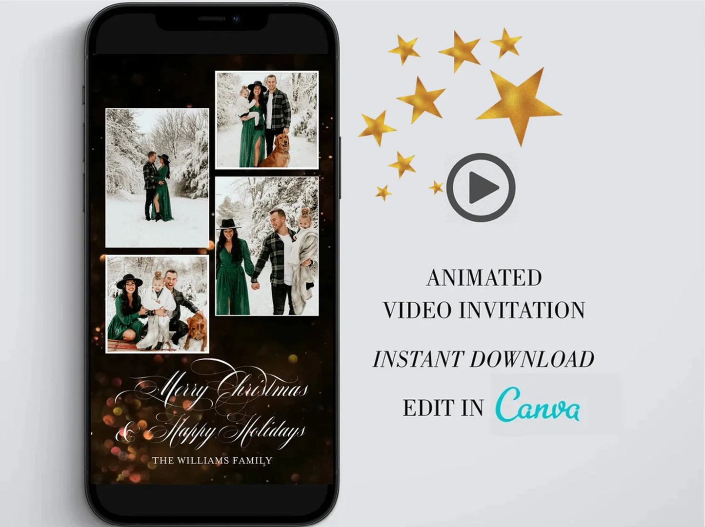 Photo Holiday Card, Minimalist Photo Holiday, Modern Video Christmas Card, Christmas Photo Card, DOWNLOAD, Editable, Template  SAVVY PAPER CO