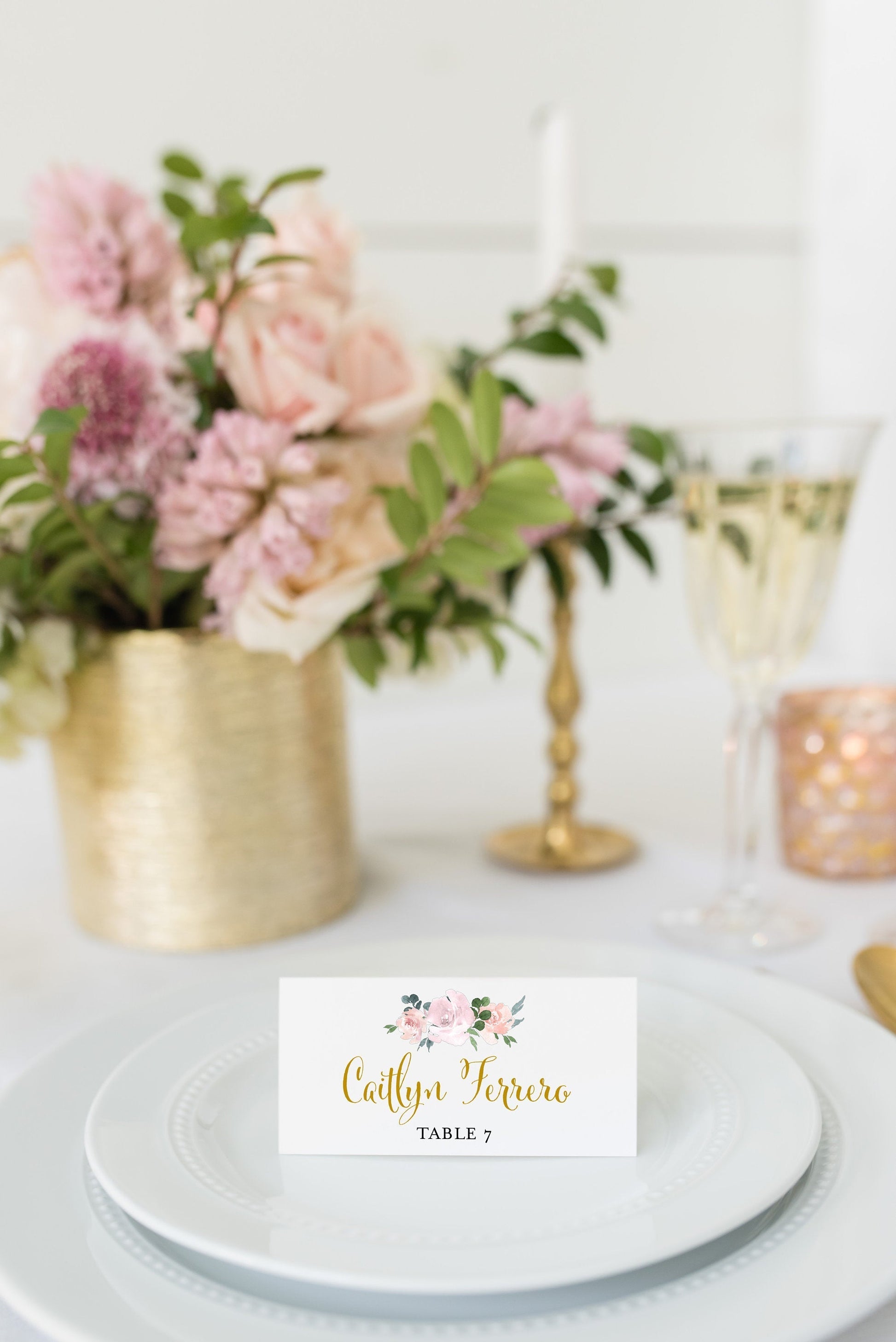 Place Card Template Templett Wedding Escort Cards Printable Place Card, Place Cards Gold Blush Editable Wedding - Rhea PLACE CARDS SAVVY PAPER CO