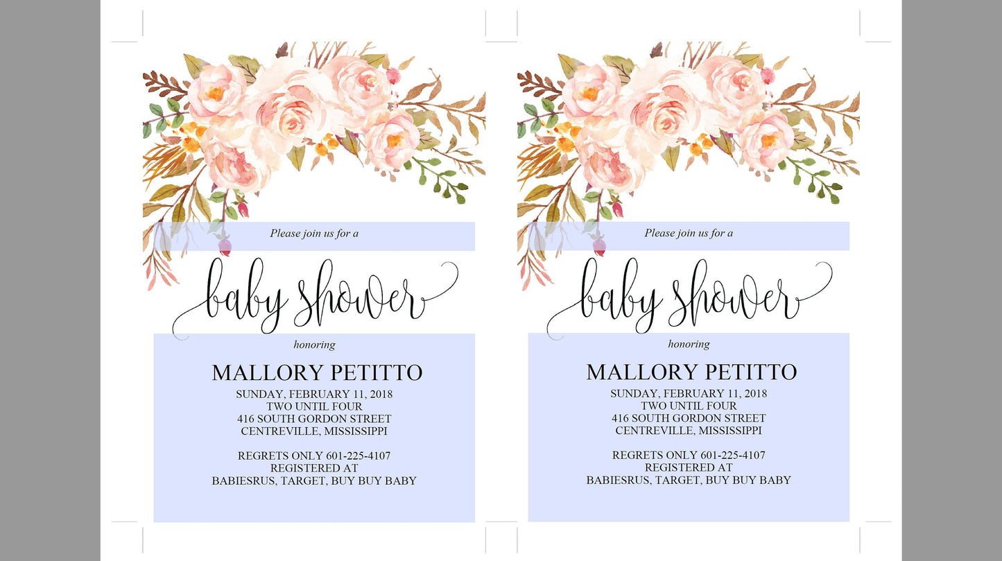 Printable Baby Shower Invitation Template, Instant Download, Baby Shower Invite, Floral Baby Shower Invitations - MPU78  SAVVY PAPER CO