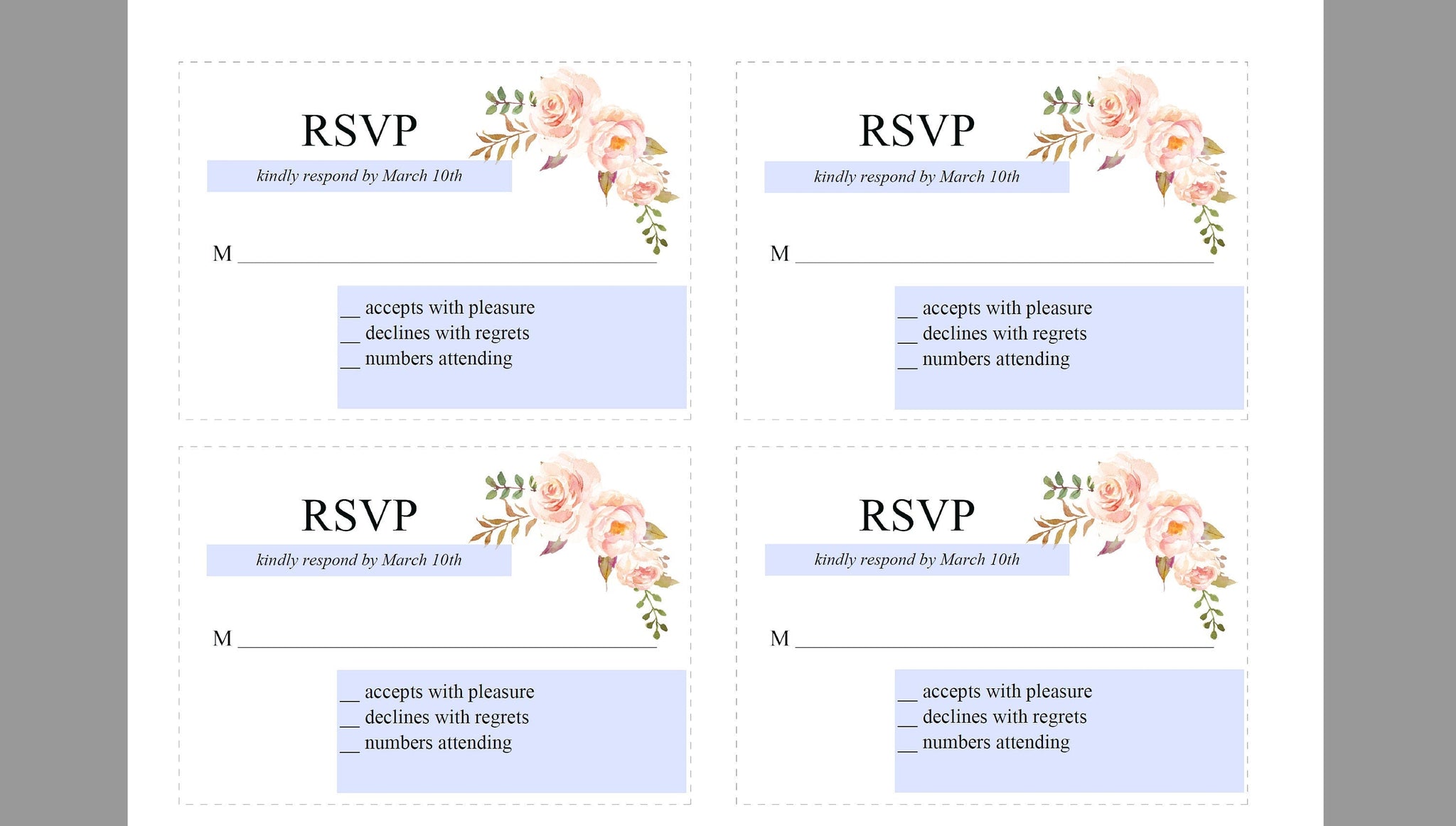 Printable Blush Floral Wedding Invitation Set Editable Template, DIY ...