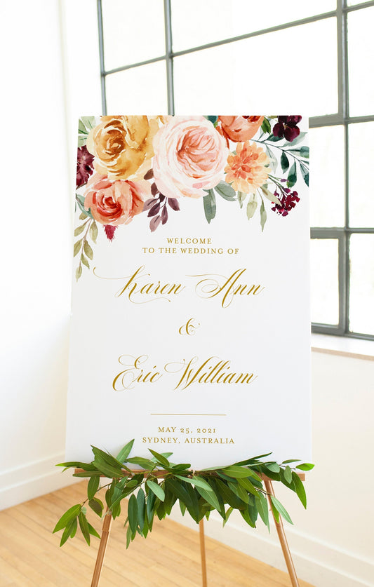 Printable Blush Floral Wedding Welcome Sign Editable Template Instant Download - Karen SIGNS | PHOTO BOOTH SAVVY PAPER CO