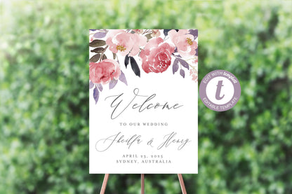 Printable Blush Floral Wedding Welcome Sign Editable Template Instant Download - Sheilla SIGNS | PHOTO BOOTH SAVVY PAPER CO