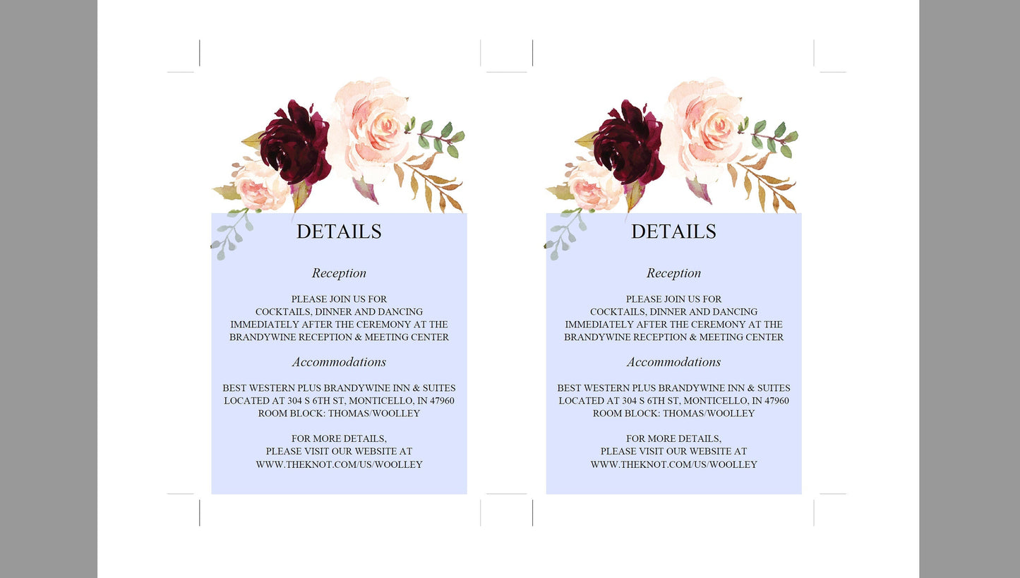 Printable Burgundy Floral Wedding Invitation Set Editable Template, DIY Instant Download Invites, Invitation Suite - Katherine WEDDING INVITATION SETS SAVVY PAPER CO