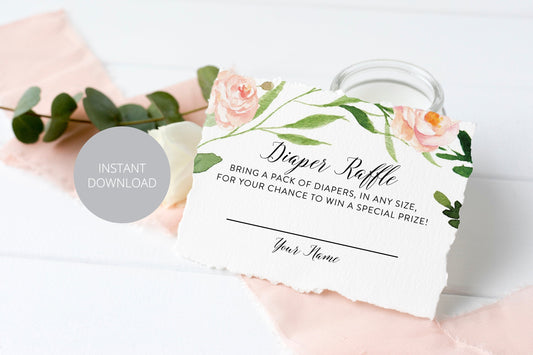 Printable Diaper Raffle Ticket Diaper Raffle Card, Cards Raffle Tickets Blush Greenery Gender Neutral Instant download Baby Shower #WB2  SAVVY PAPER CO