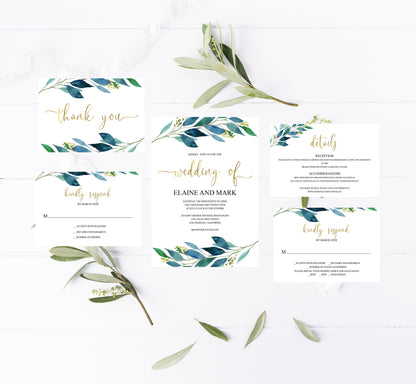 Printable Dusty Blue Wedding Invitation Set Editable Template, DIY Instant Download Invites, Invitation Suite- Elaine WEDDING INVITATION SETS SAVVY PAPER CO