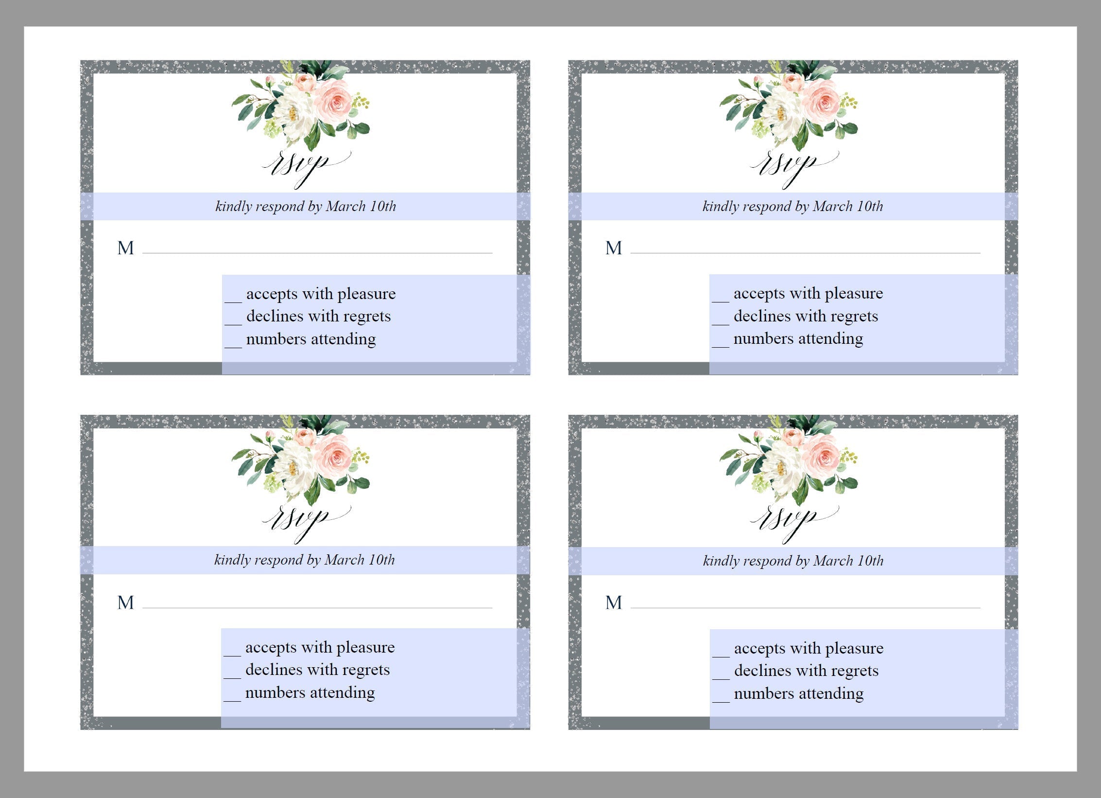 Printable Floral Gray Wedding Invitation Set Editable Template, DIY ...