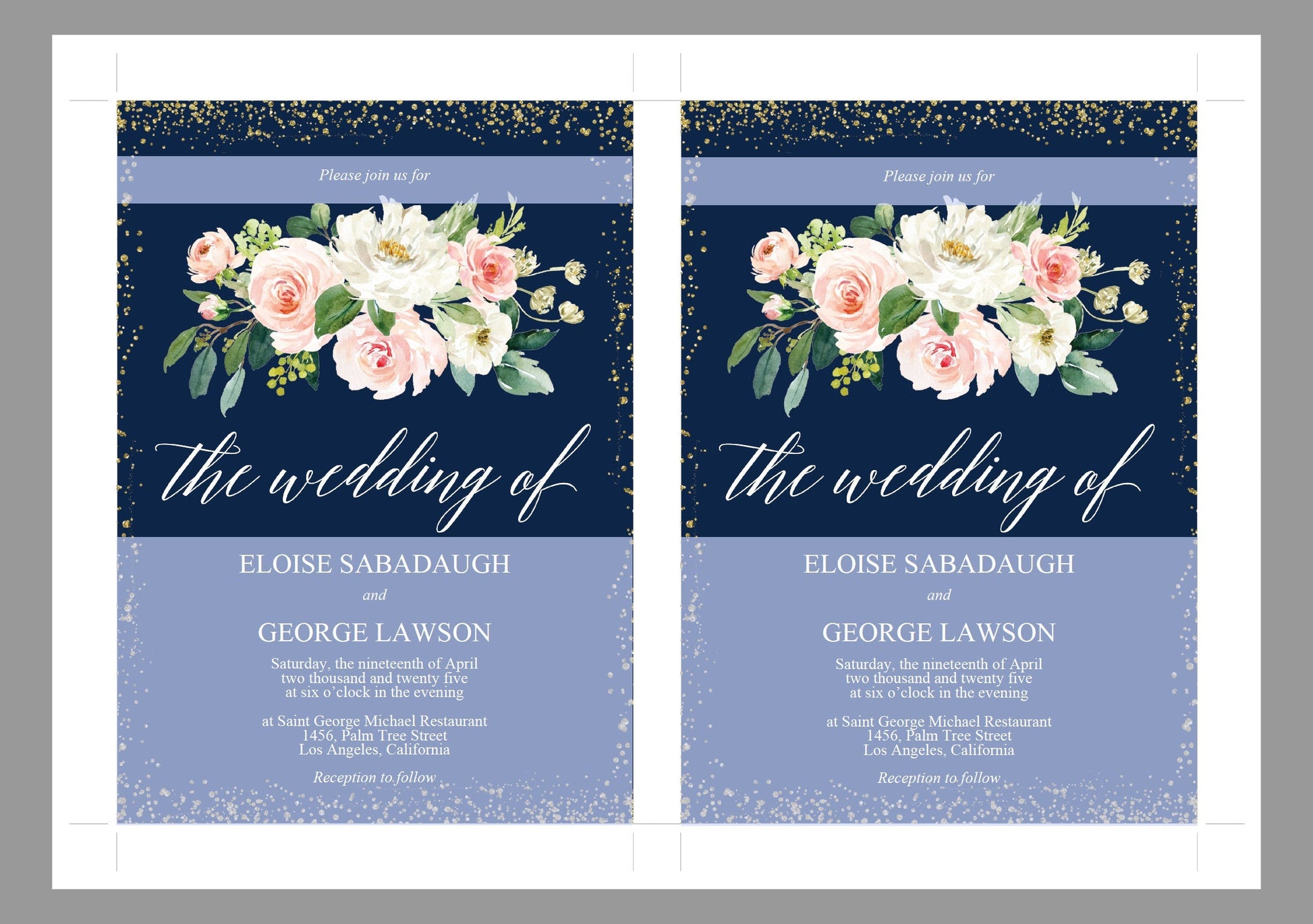Printable Floral Navy Blue Wedding Invitation Set Editable Template, DIY Instant Download Invites, Invitation Suite PDF - Eloise WEDDING INVITATION SETS SAVVY PAPER CO