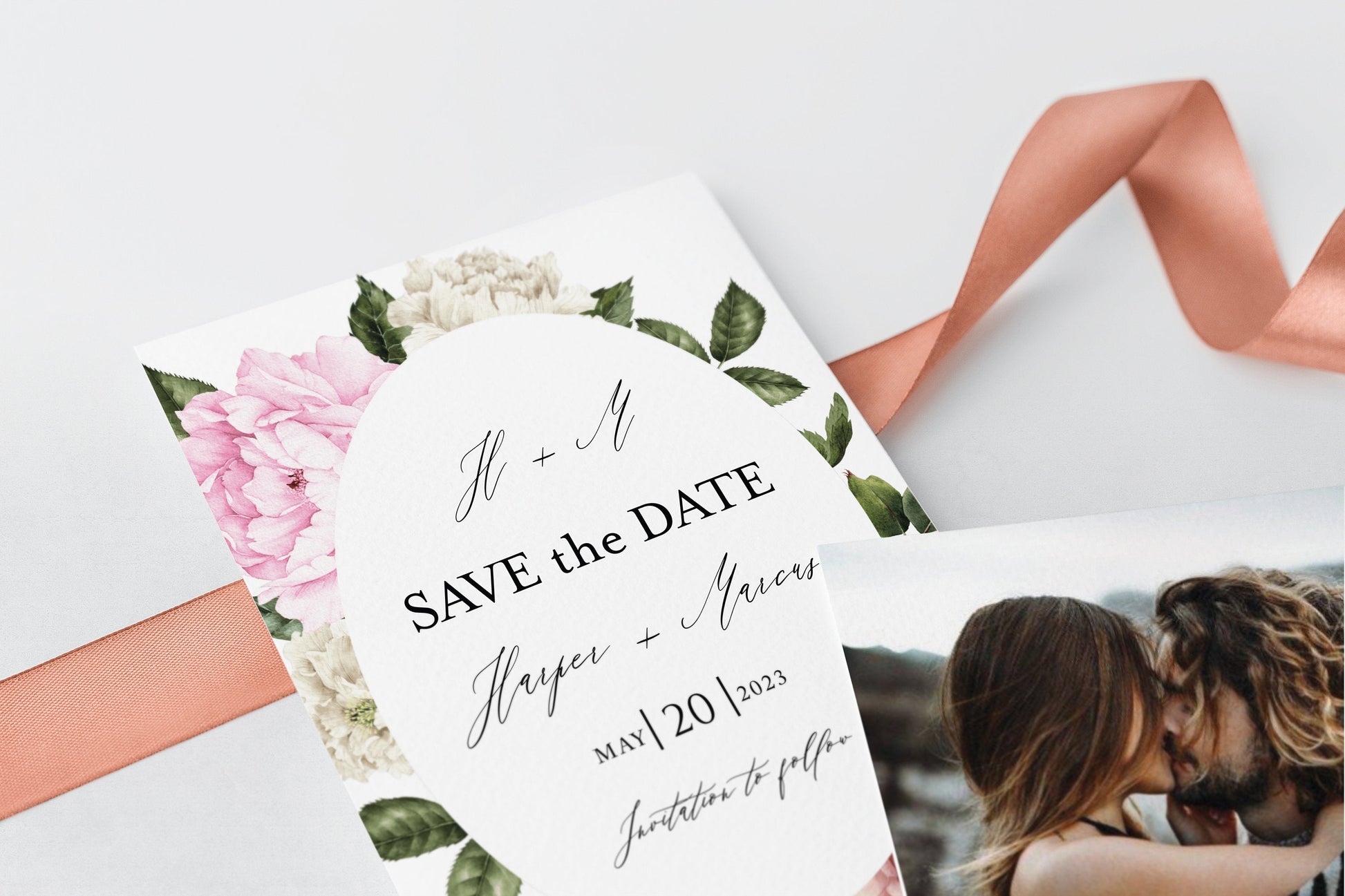 Printable Floral Wedding Save-the-Date Template with photo Engagement Invite 100% editable   - Harper SAVE THE DATES SAVVY PAPER CO