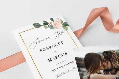 Printable Floral Wedding Save-the-Date Template with photo Engagement Invite 100% editable  - Scarlett SAVE THE DATES SAVVY PAPER CO