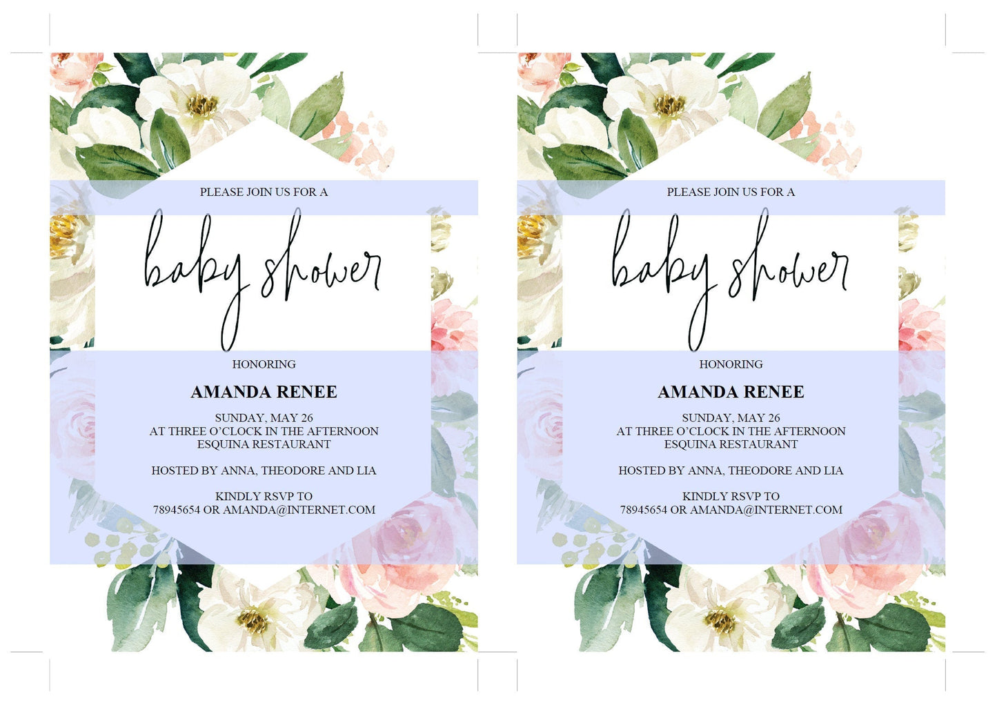 Printable Geometric Baby Shower Invitation Template,Floral, Greenery, Baby Shower invite, Invitation, Blush Baby Shower Invites - EV23  SAVVY PAPER CO