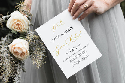 Printable Gold Wedding Save-the-Date Template with photo Engagement Invite 100% editable  - Grace SAVE THE DATES SAVVY PAPER CO