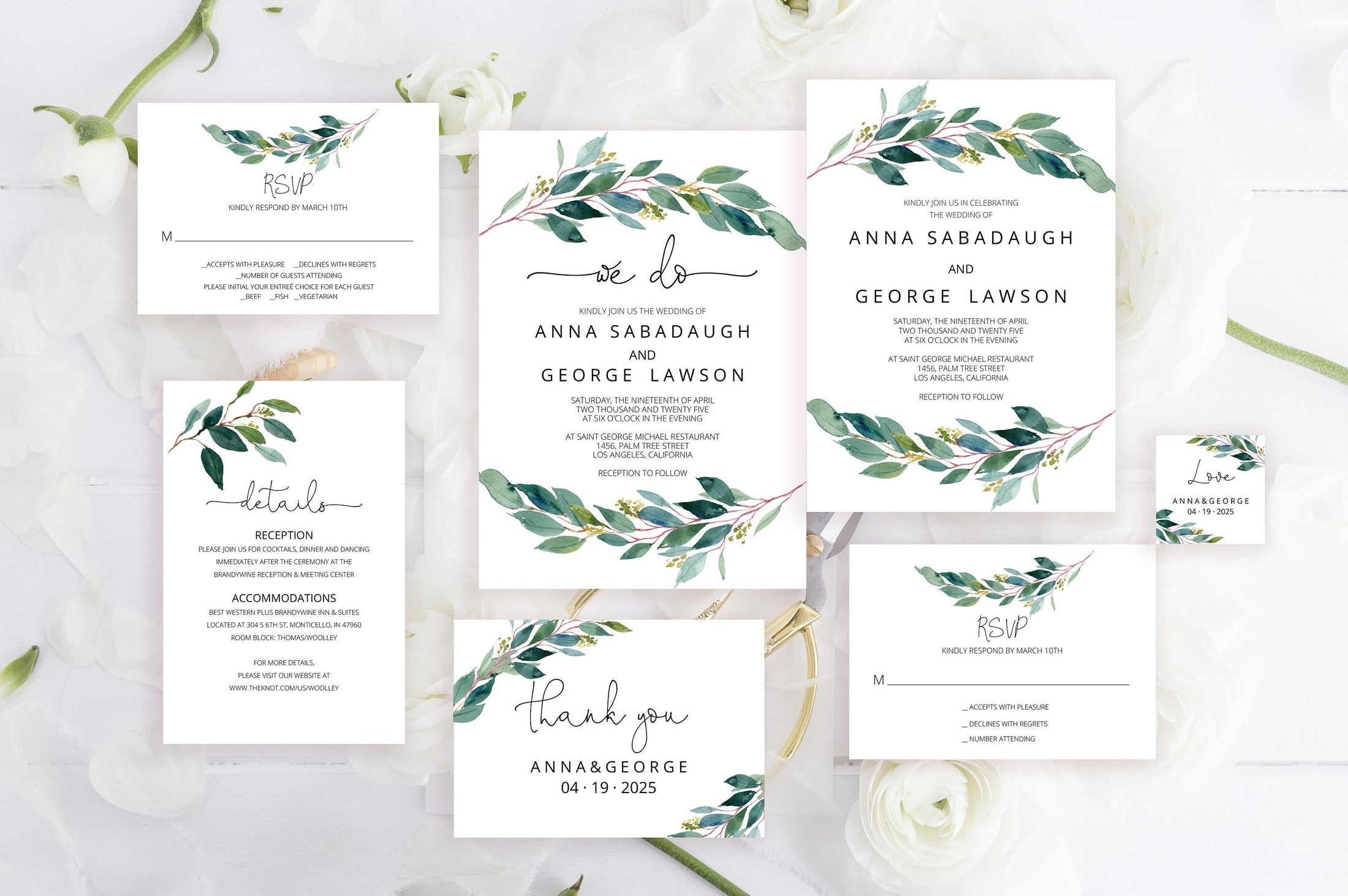 Printable Greenery Rustic Wedding Invitation Set Editable Template, DIY ...