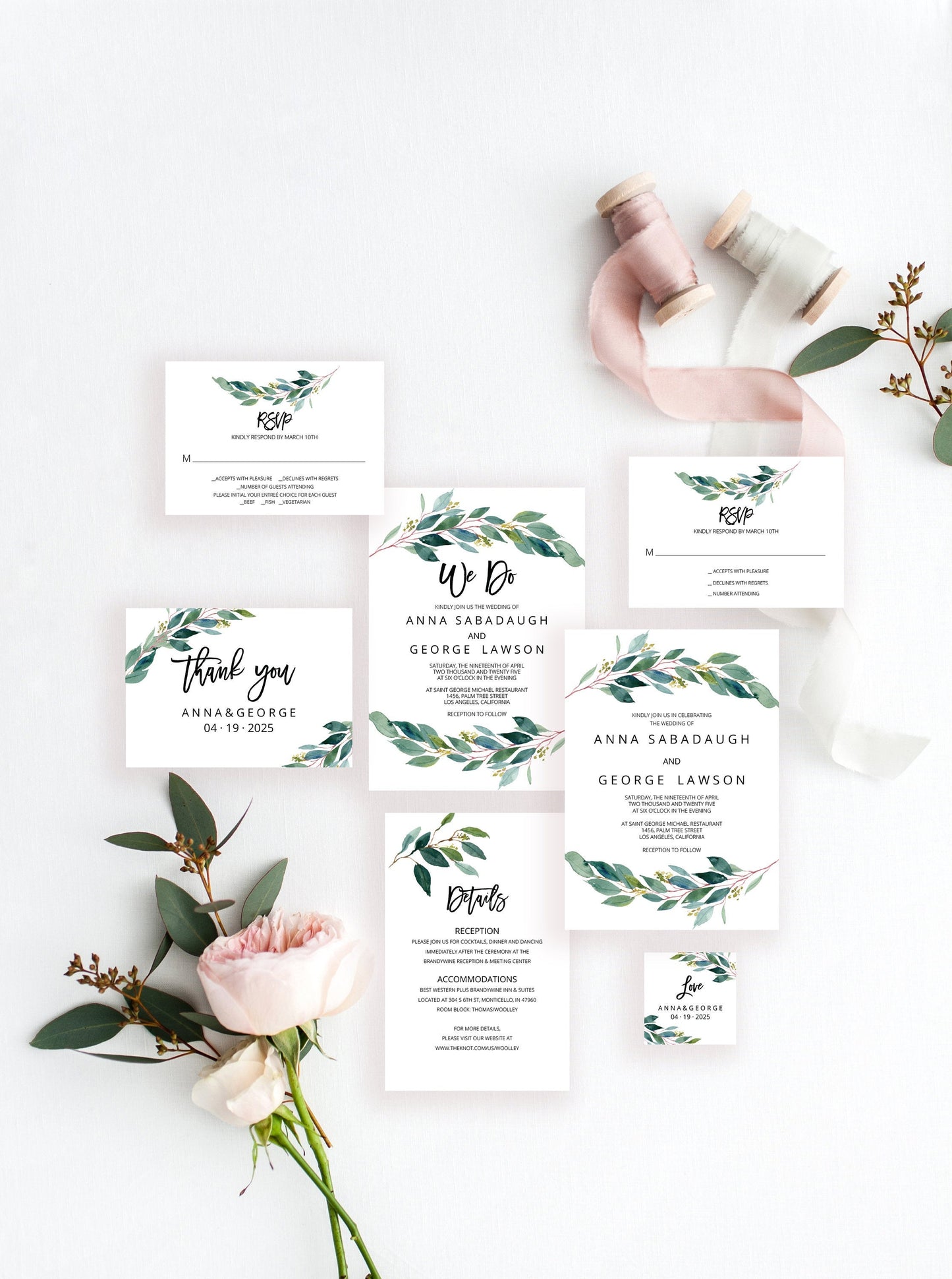 Printable Greenery Rustic Wedding Invitation Set Editable Template, DIY Instant Download Invites, Invitation Suite- Anna WEDDING INVITATION SETS SAVVY PAPER CO
