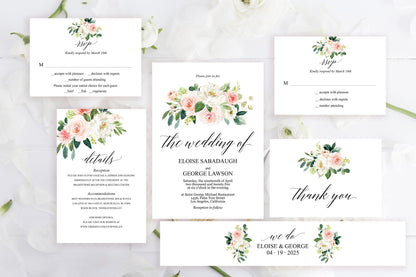 Printable Greenery Rustic Wedding Invitation Set Editable Template, DIY Instant Download Invites, Invitation Suite - Eloise WEDDING INVITATION SETS SAVVY PAPER CO