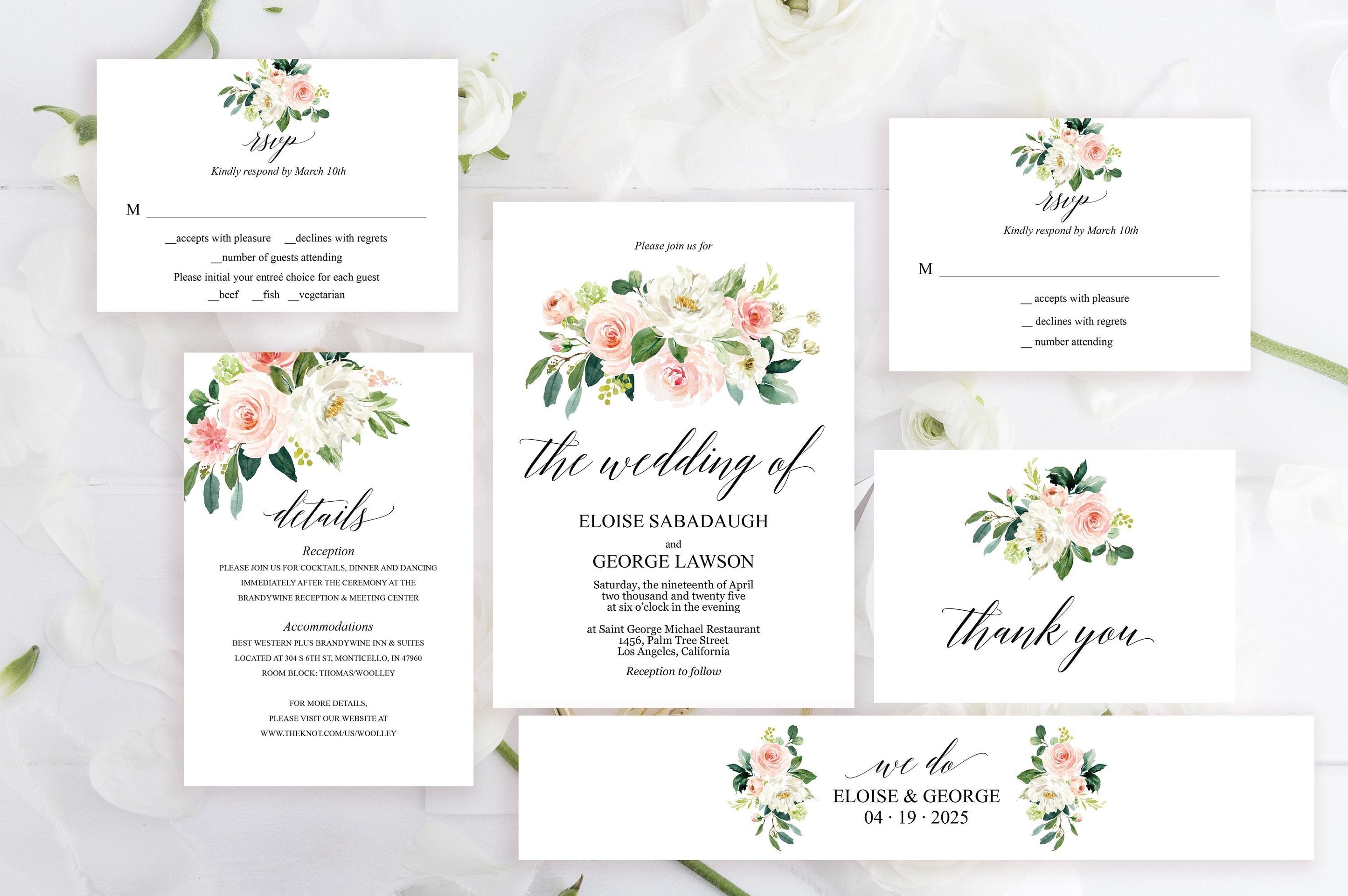 Printable Greenery Rustic Wedding Invitation Set Editable Template, DI ...