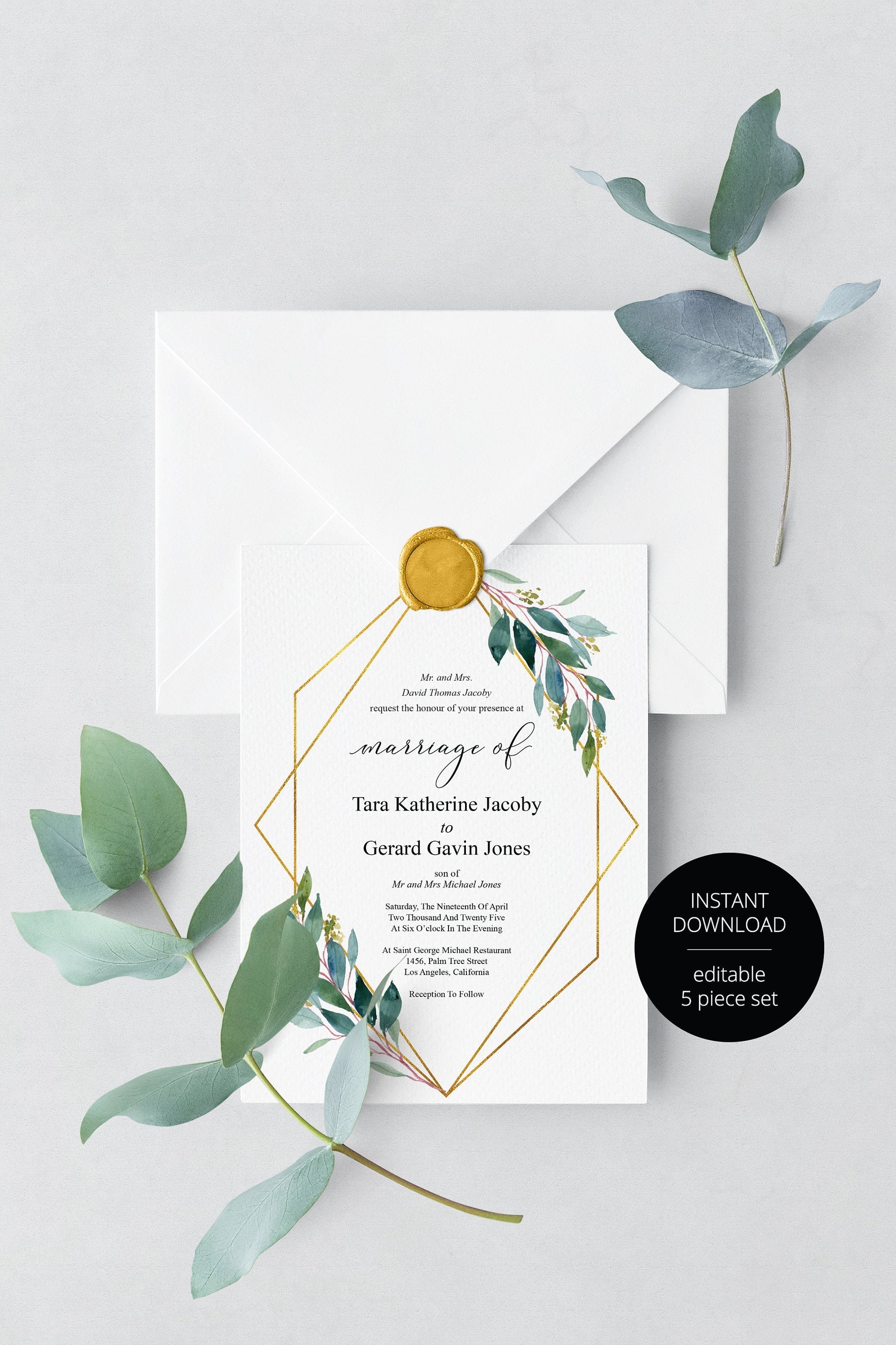 Printable Greenery Rustic Wedding Invitation Set Editable Template, DIY Instant Download Invites, Invitation Suite- TARA WEDDING INVITATION SETS SAVVY PAPER CO