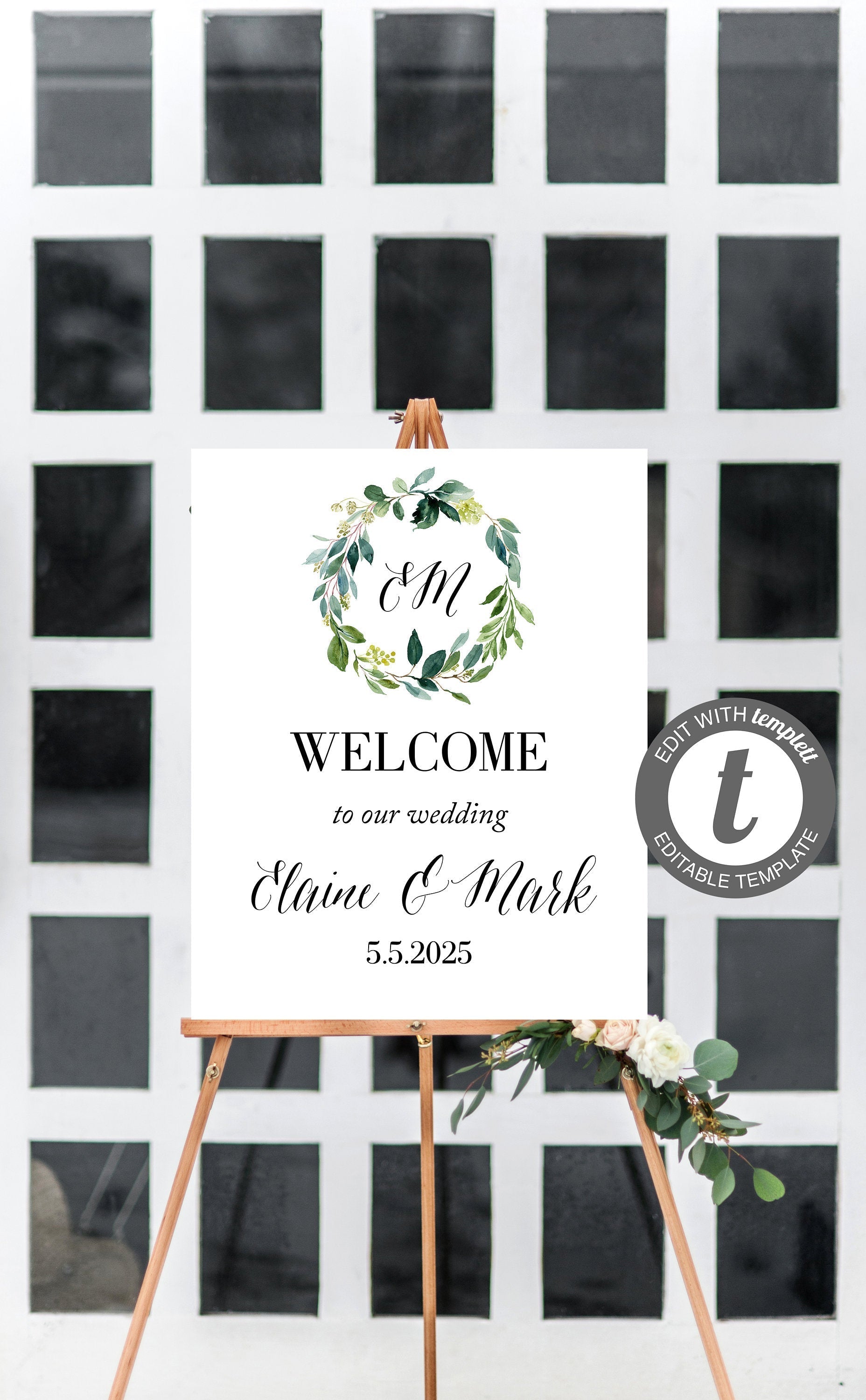Printable Greenery Rustic Wedding Welcome Sign Editable Template Instant Download - TARA SIGNS | PHOTO BOOTH SAVVY PAPER CO