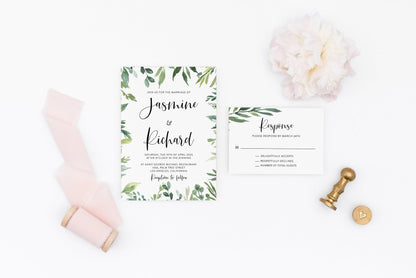Printable Greenery Wedding Invitation Set Editable Template, DIY Instant Download Invites, Invitation Suite, 100% Editable- Jasmine WEDDING INVITATION SETS SAVVY PAPER CO