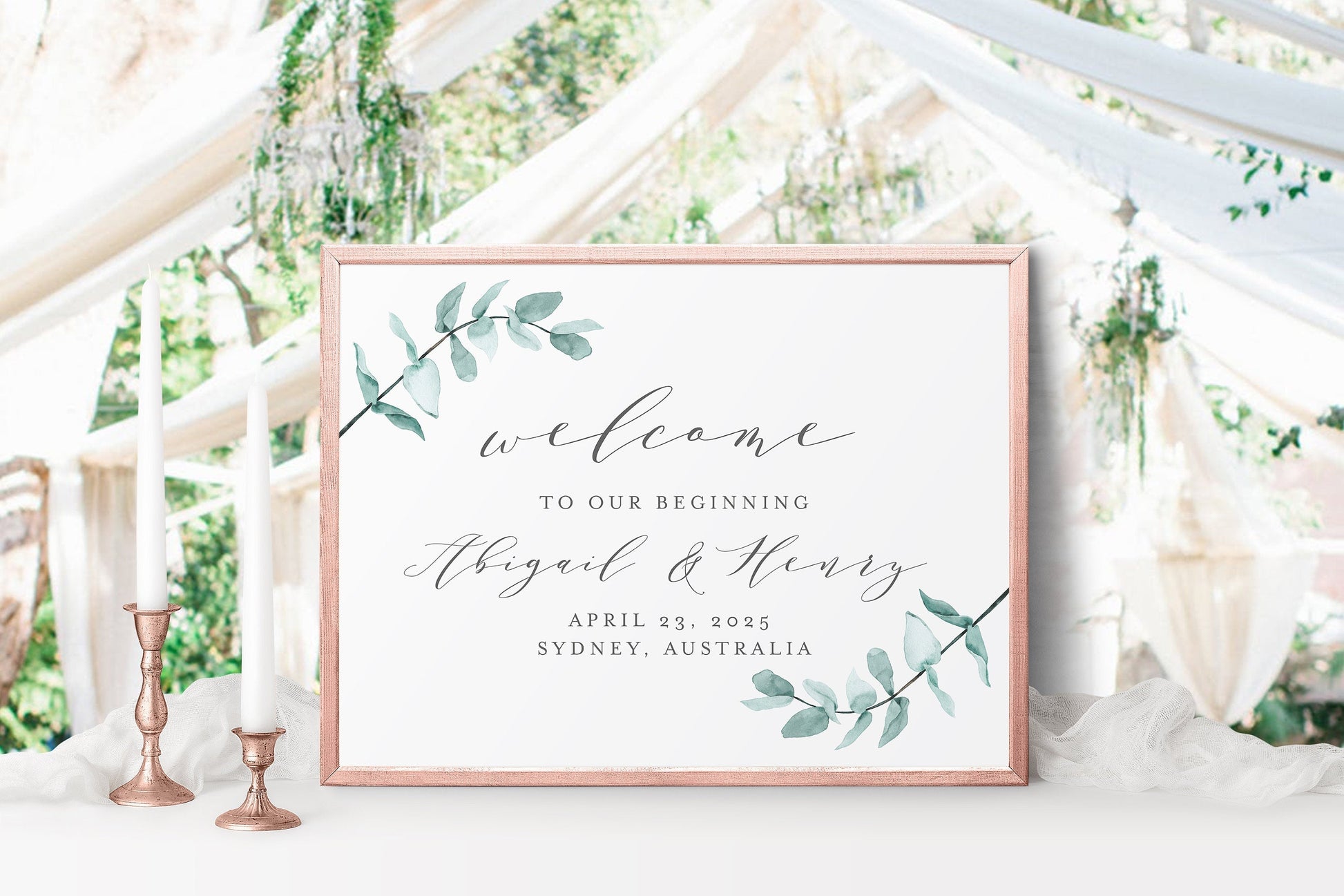 Printable Greenery Wedding Welcome Sign Editable Template Instant Download - Abi SIGNS | PHOTO BOOTH SAVVY PAPER CO