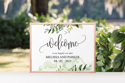 Printable Greenery Wedding Welcome Sign Editable Template Instant Download  -MELISSA SIGNS | PHOTO BOOTH SAVVY PAPER CO