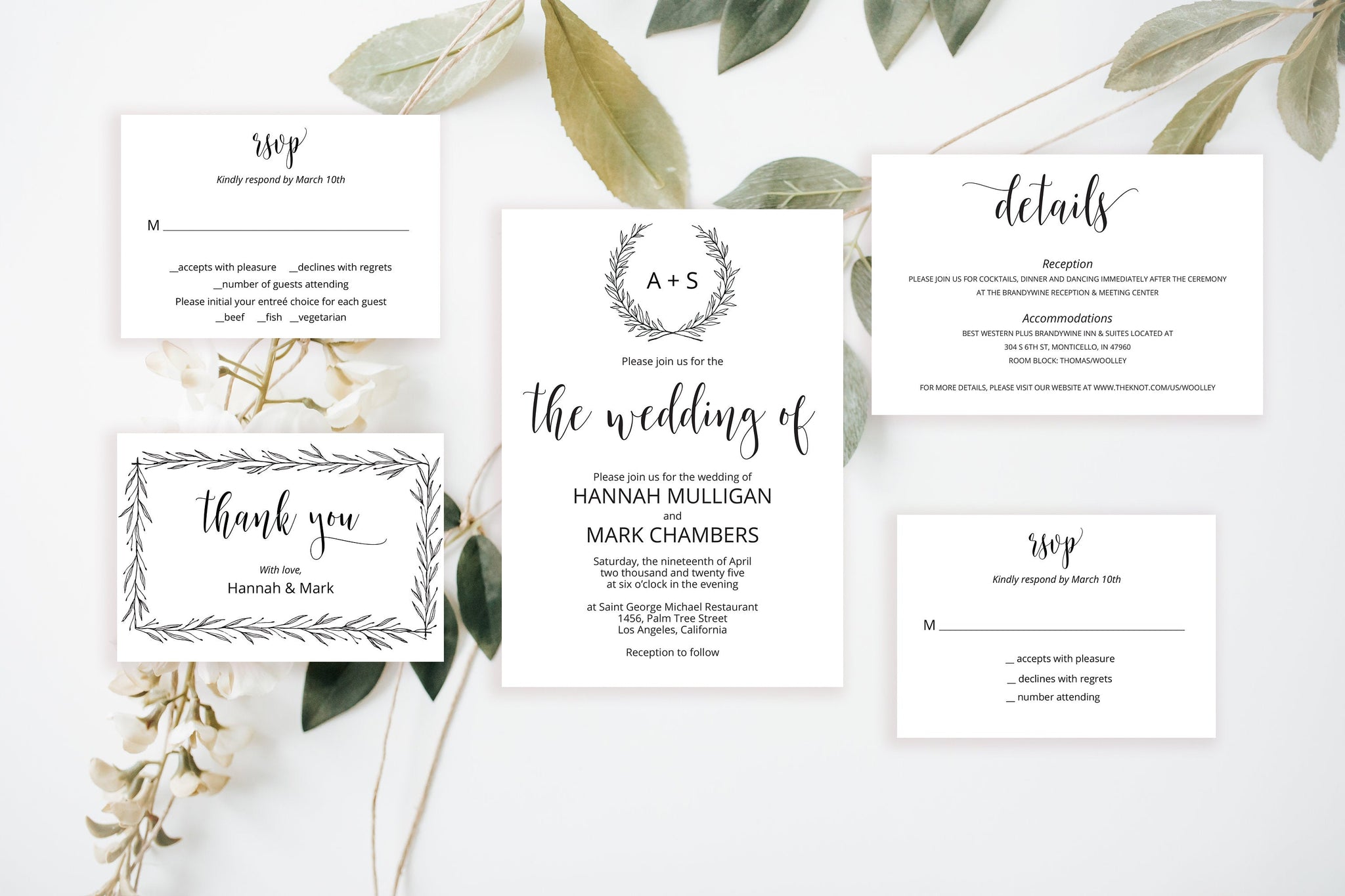 Printable Rustic Wedding Invitation Set Editable Template, DIY Instant ...