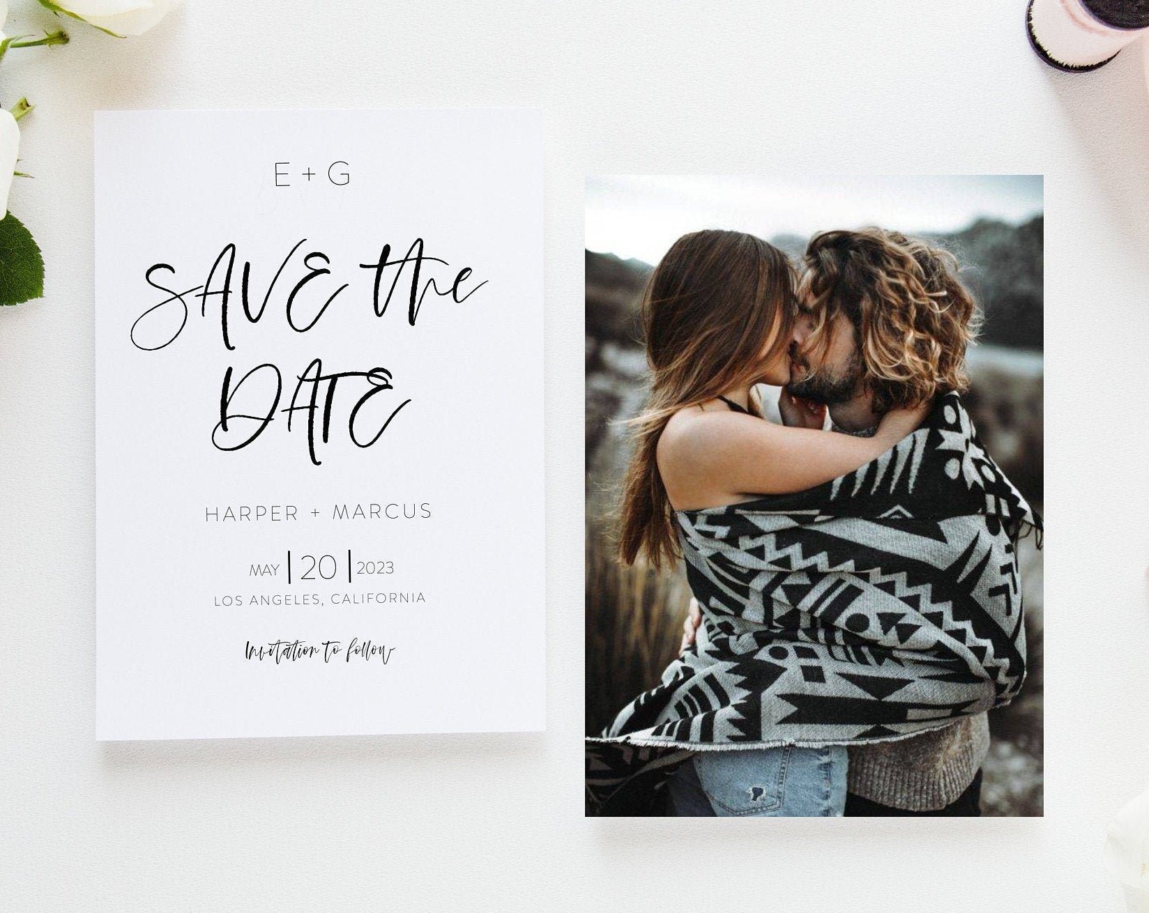 Printable Save-the-Date Template, Engagement Invite, 100% editable text, Minimal Wedding Templett  - Eileen SAVE THE DATES SAVVY PAPER CO