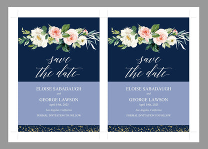 Printable Save-the-Date Template, Engagement Invite, PDF Instant Download, Greenery, Wedding Announcement, Gold, Navy  - Eloise SAVE THE DATES SAVVY PAPER CO