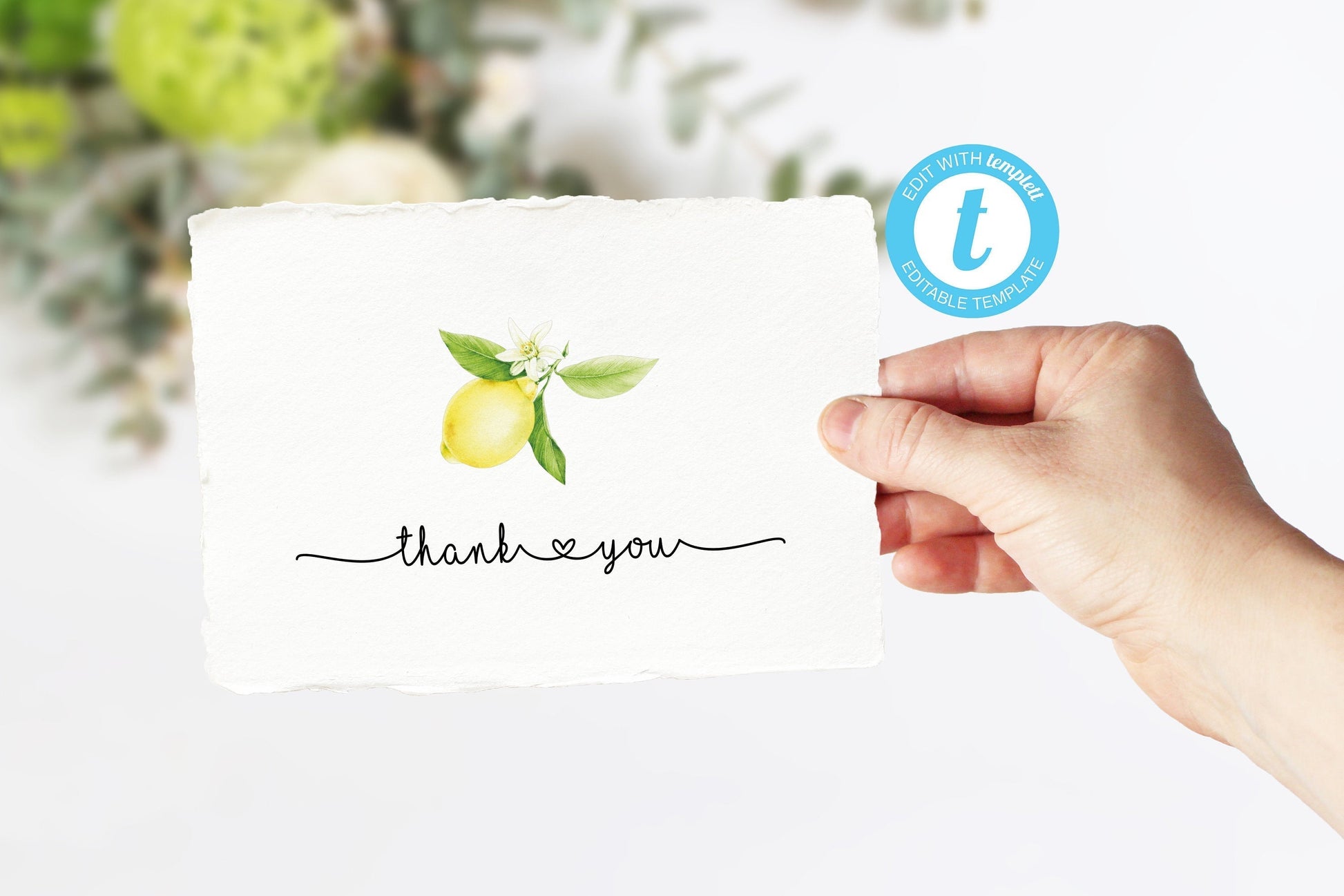 Printable Thank You Card Template, Lemon Thank You Note, Instant Download, Mediterranean Thank You Cards -  Ariel  SAVVY PAPER CO