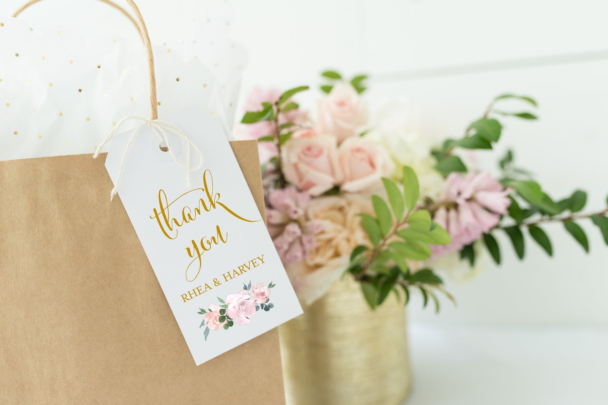 Printable Thank You Tags Template Wedding Bridal Shower Instant Download Dusty Blue Blush Floral gold 100% Editable- Rhea TAGS | TY | INSERTS SAVVY PAPER CO
